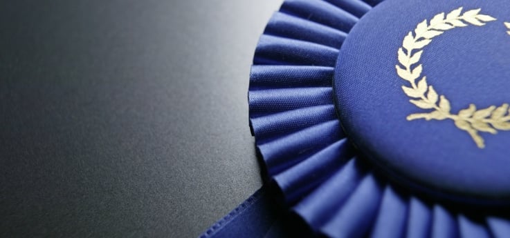 close-up photo of a blue ribbon award